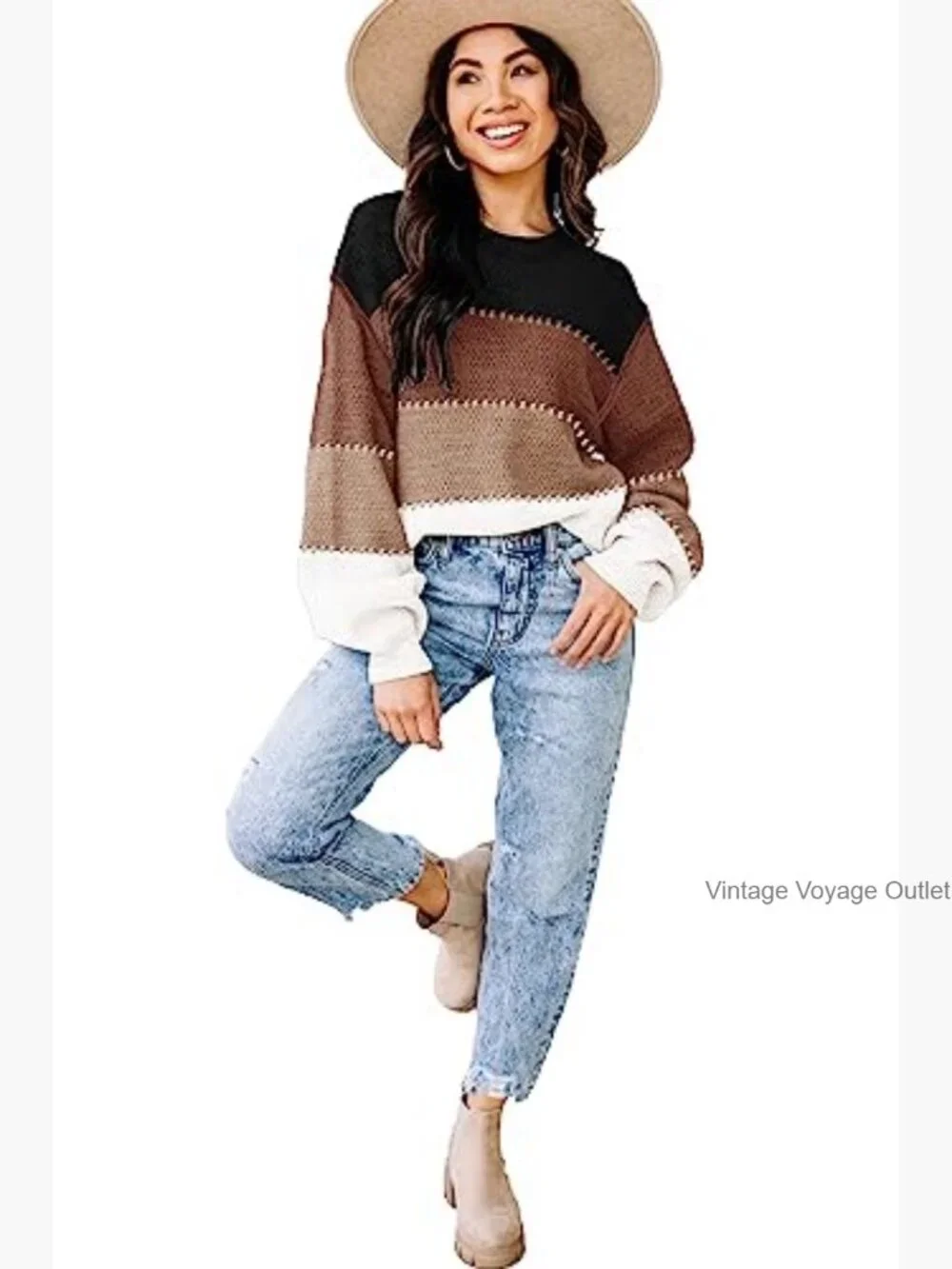 Oversized Pullover Sweater, Long Batwing Sleeves, Crew Neck, Knit Top - Picture 2 of 7